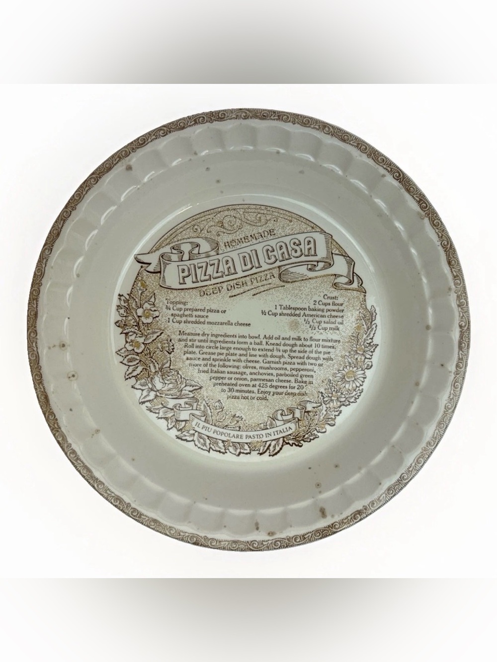 Vintage Royal China Pizza Di Casa Deep Dish Pizza Pie Plate Recipe Baker USA 11"